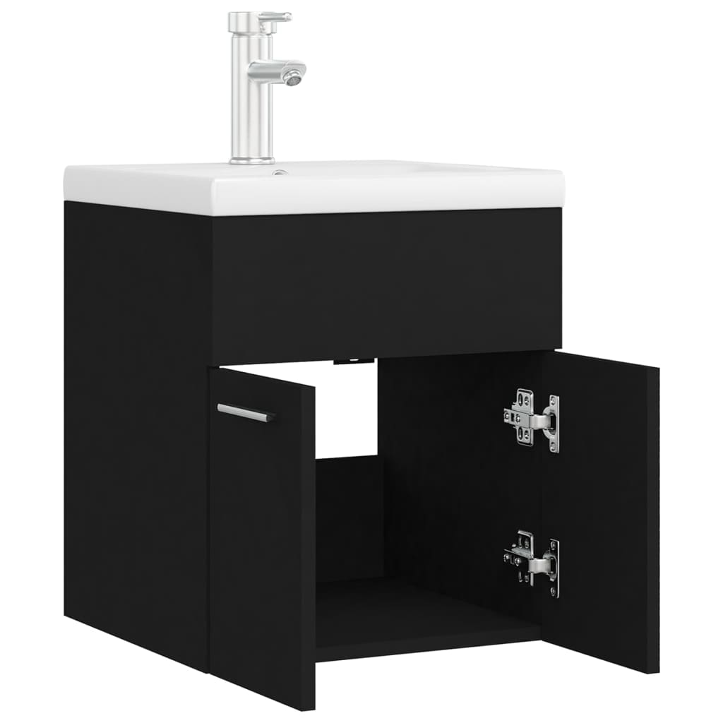 vidaXL Waschbeckenunterschrank mit Einbaubecken Schwarz Holzwerkstoff