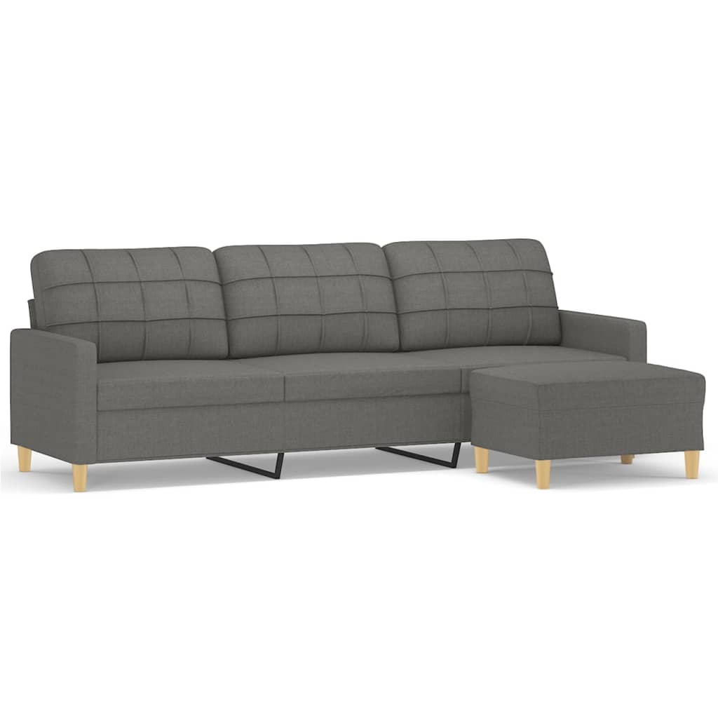 vidaXL 3-Sitzer-Sofa mit Hocker Dunkelgrau 210 cm Stoff