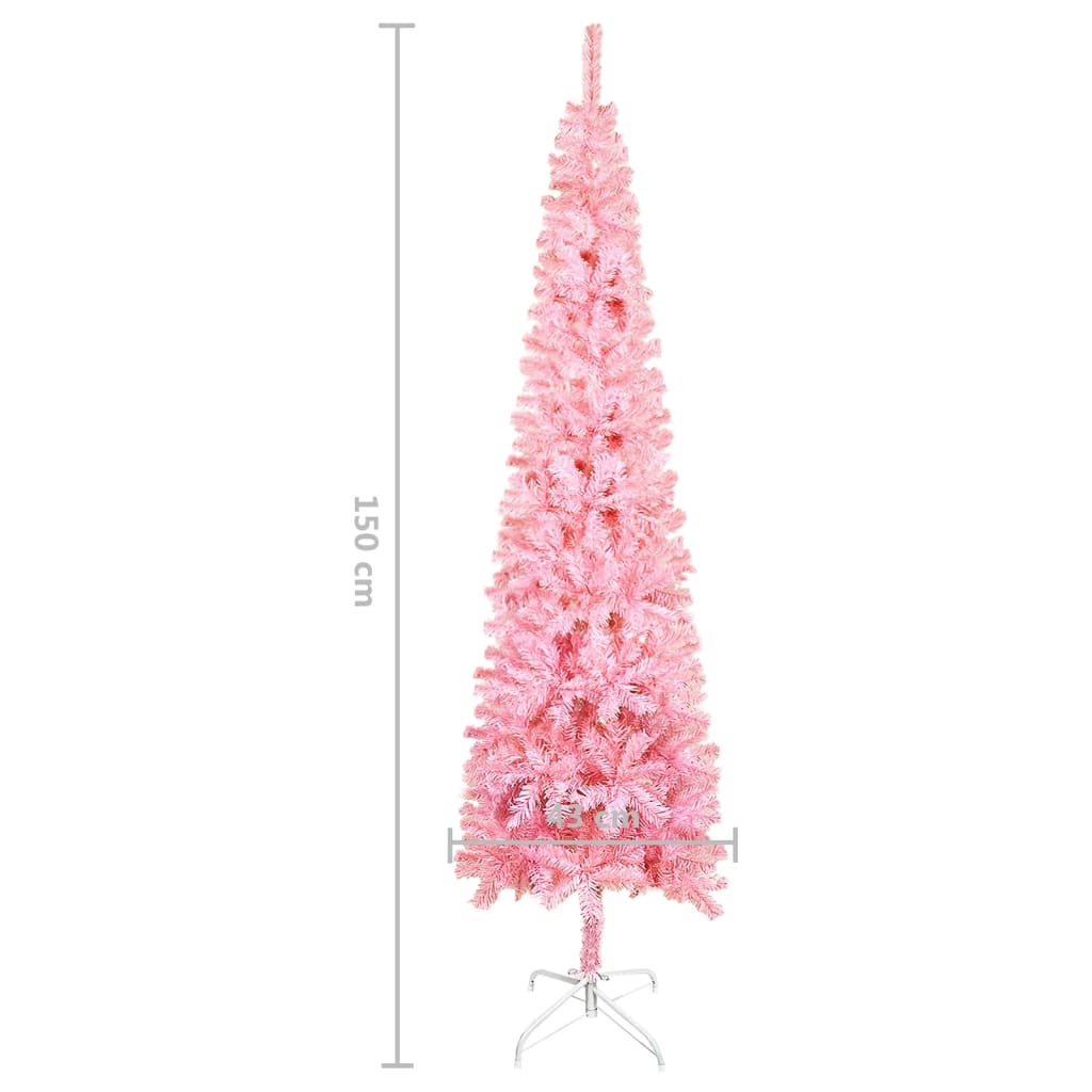 vidaXL Weihnachtsbaum Schlank mit Beleuchtung & Kugeln Rosa 150 cm