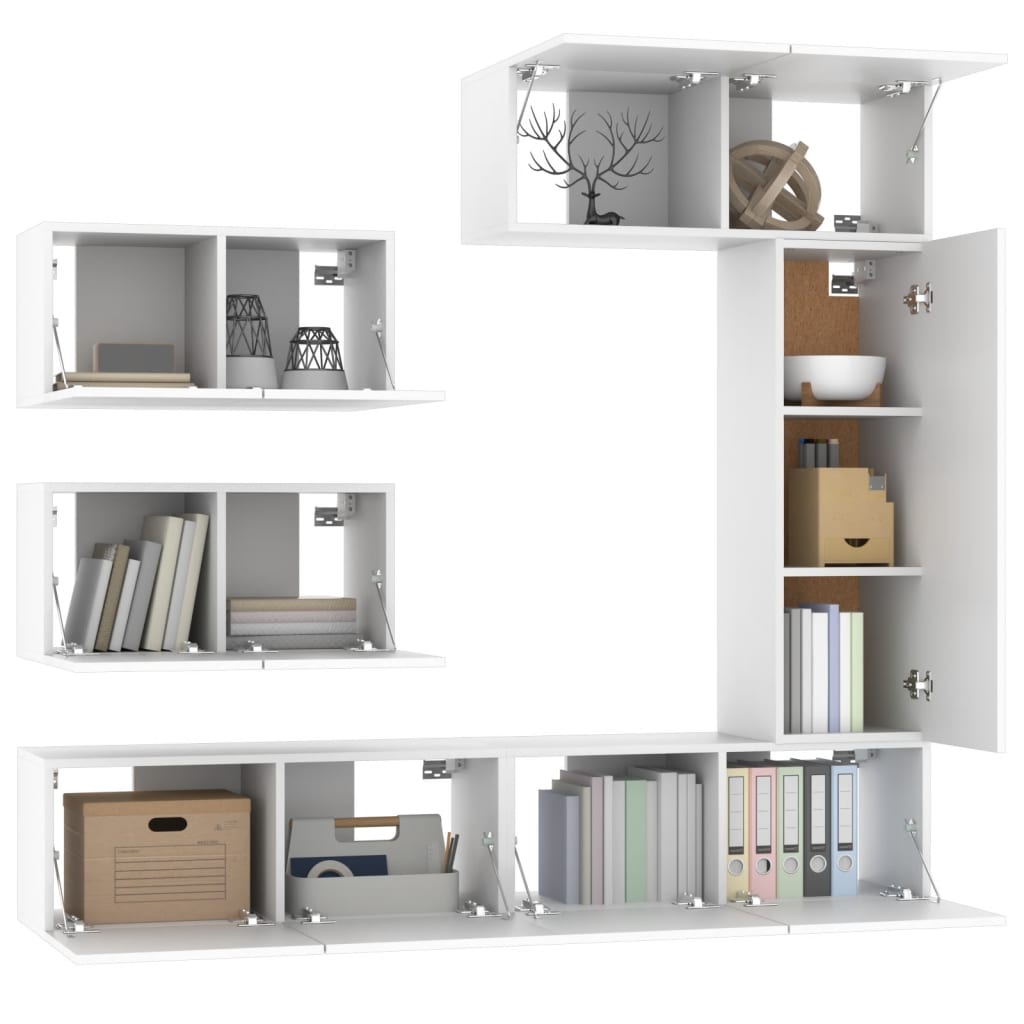 vidaXL 6-tlg. TV-Schrank-Set Weiß Holzwerkstoff