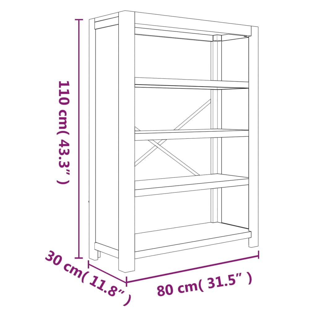 vidaXL Bücherregal 4 Fächer 80x30x110 cm Massivholz Akazie