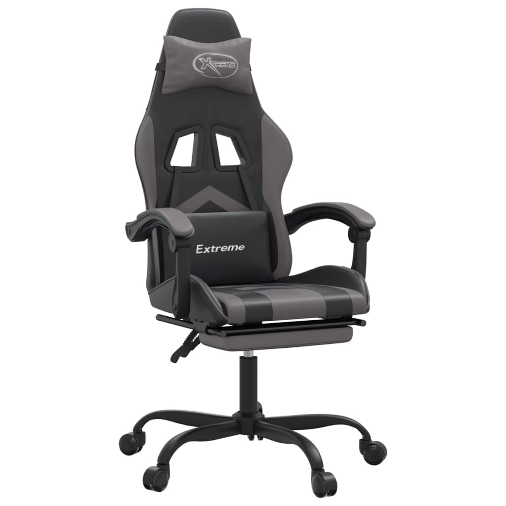 vidaXL Gaming-Stuhl mit Fußstütze Schwarz und Grau Kunstleder