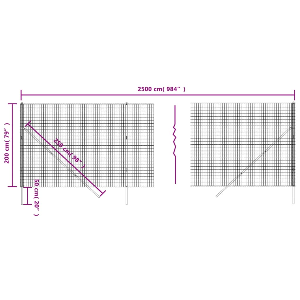 vidaXL Maschendrahtzaun Anthrazit 2x25 m Verzinkter Stahl