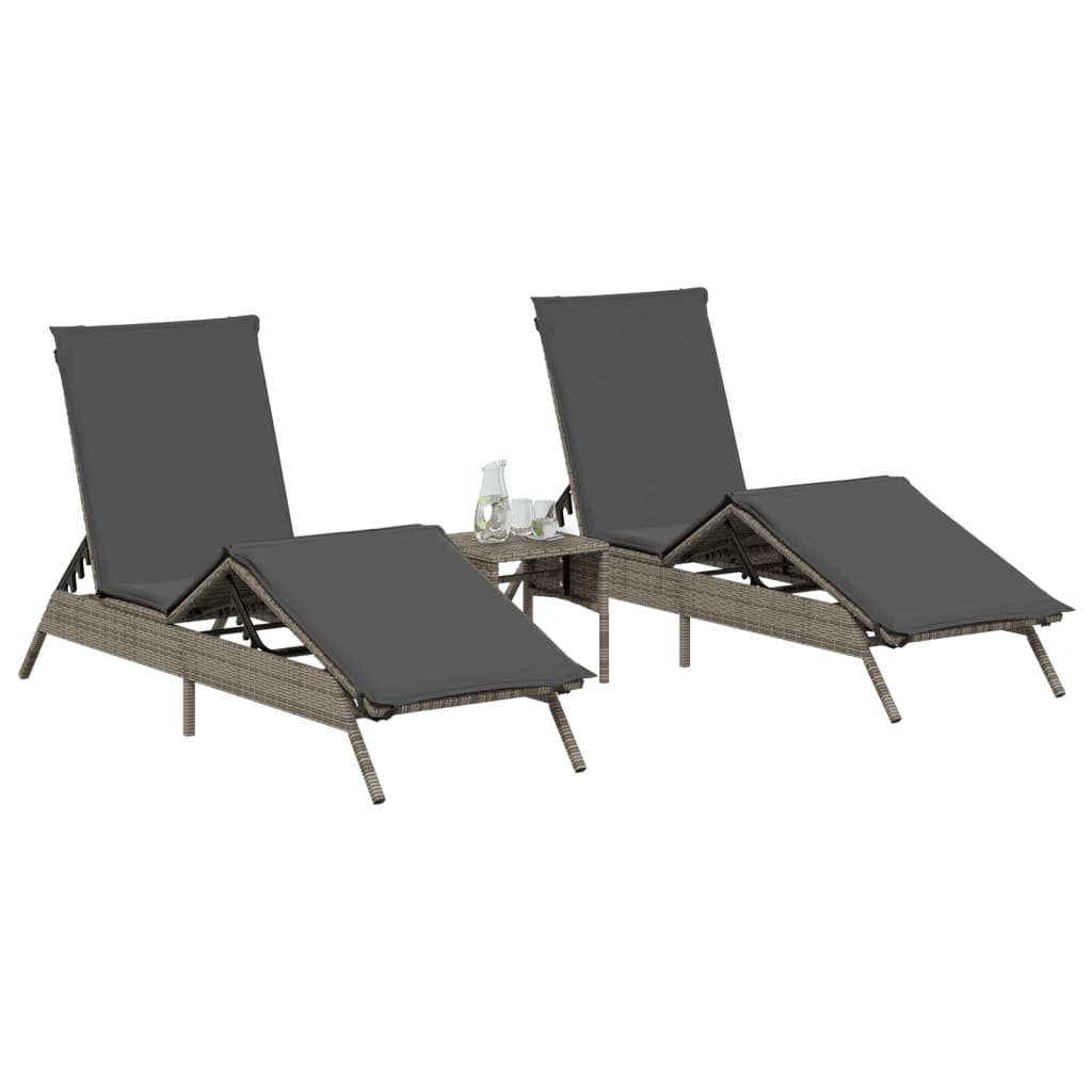 vidaXL Sonnenliegen mit Auflagen 2 Stk. Grau Poly Rattan