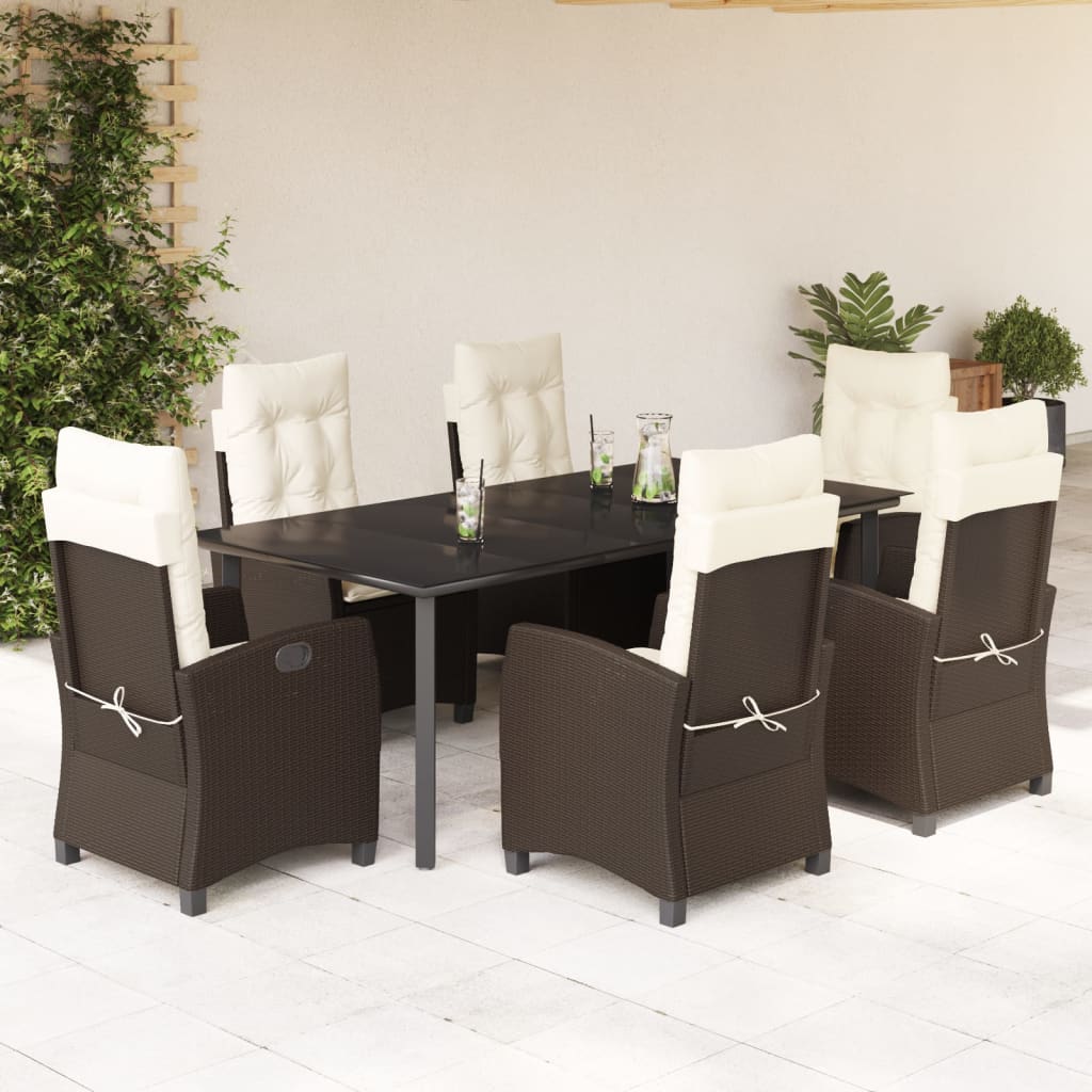 vidaXL 7-tlg. Garten-Essgruppe mit Kissen Braun Poly Rattan