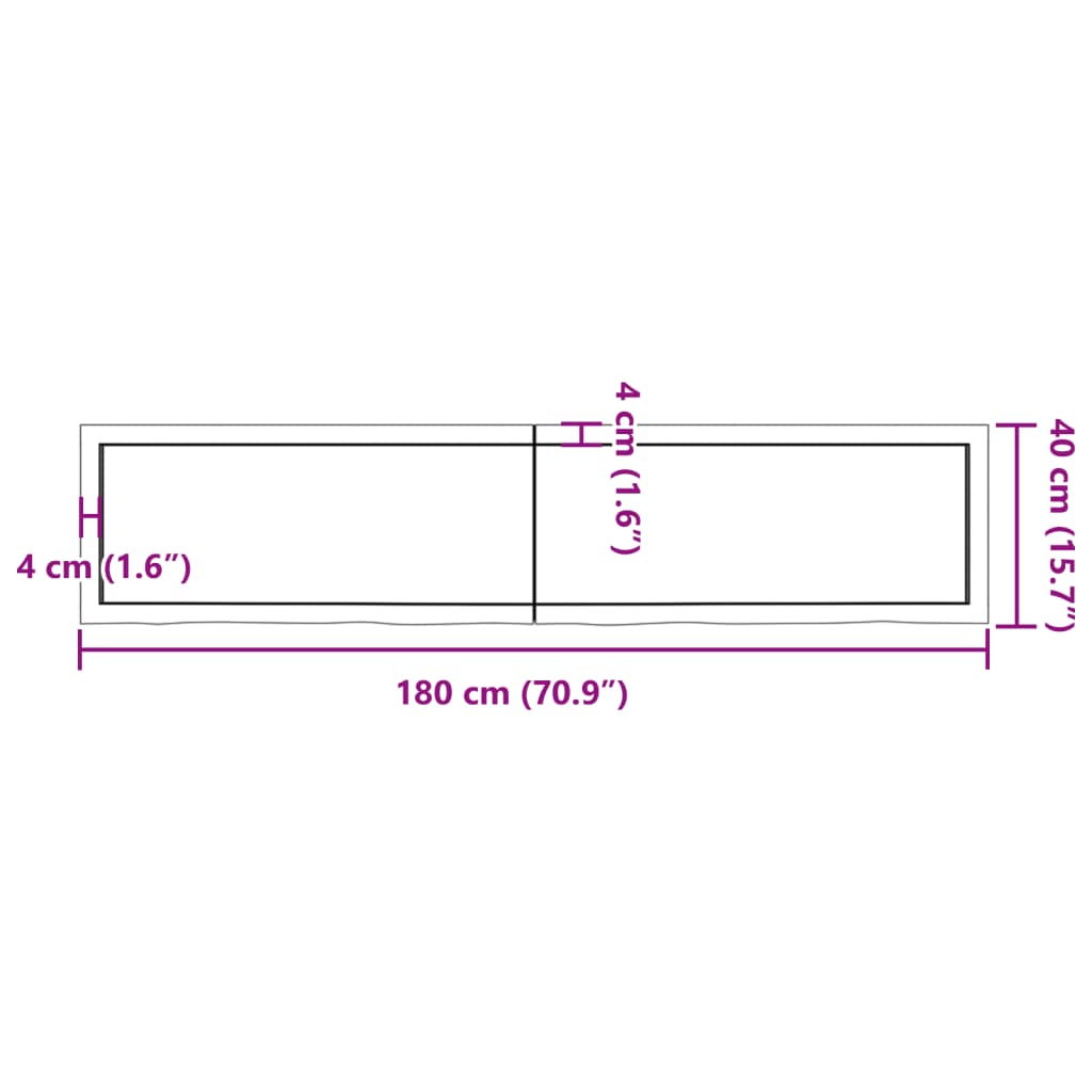 vidaXL Waschtischplatte 180x40x(2-6) cm Massivholz Unbehandelt