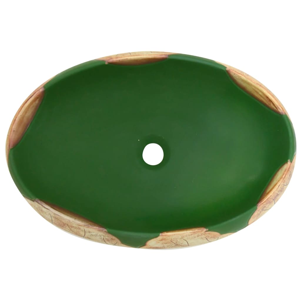 vidaXL Aufsatzwaschbecken Grün und Braun Oval 59x40x15 cm Keramik