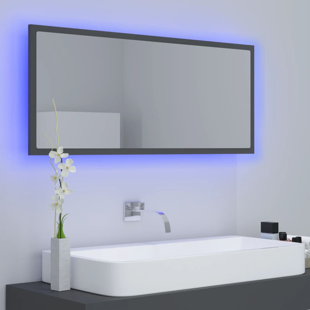 vidaXL LED-Badspiegel Grau 100x8,5x37 cm Acryl