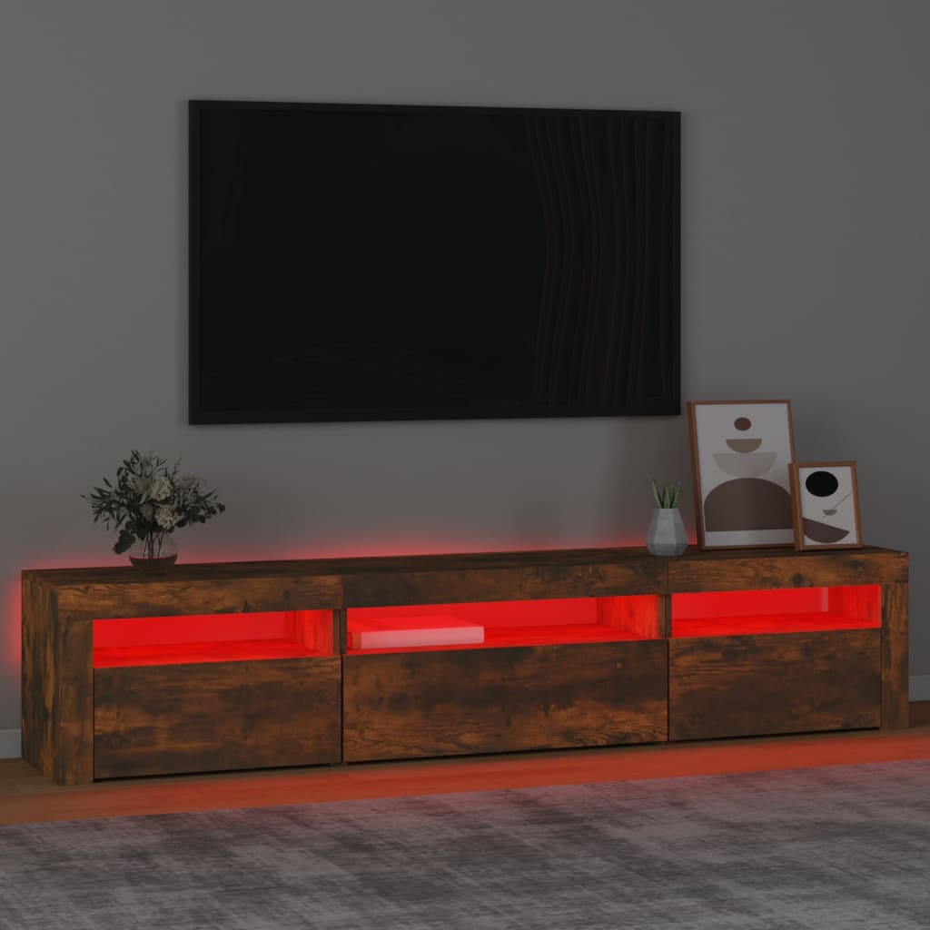 vidaXL TV-Schrank mit LED-Leuchten Räuchereiche 195x35x40 cm
