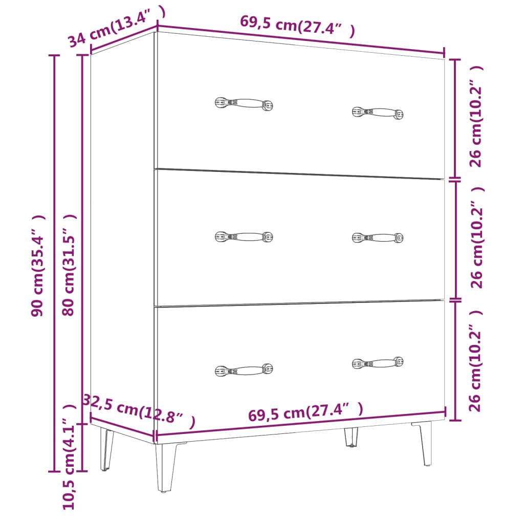 vidaXL Sideboard Grau Sonoma 69,5x34x90 cm Holzwerkstoff