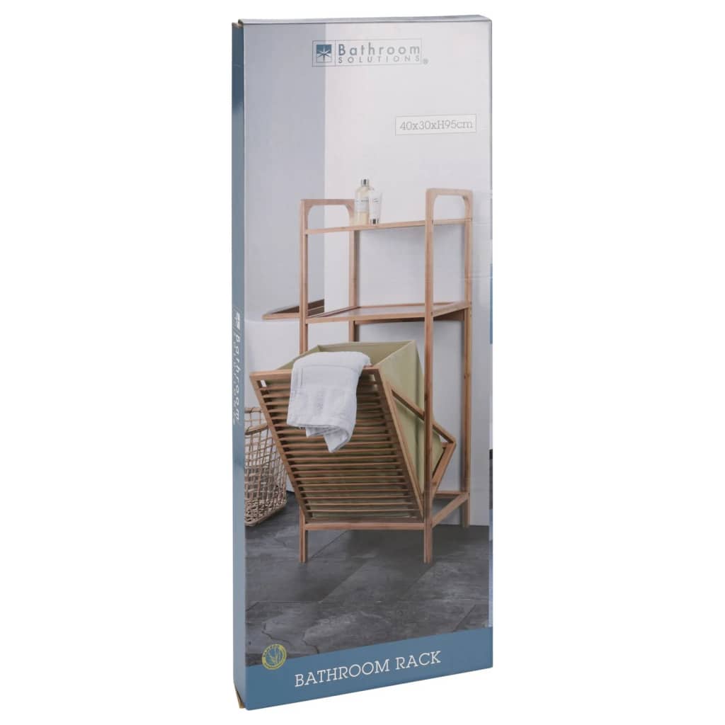 Bathroom Solutions Regal mit 2 Böden und Wäschekorb Bambus 95 cm