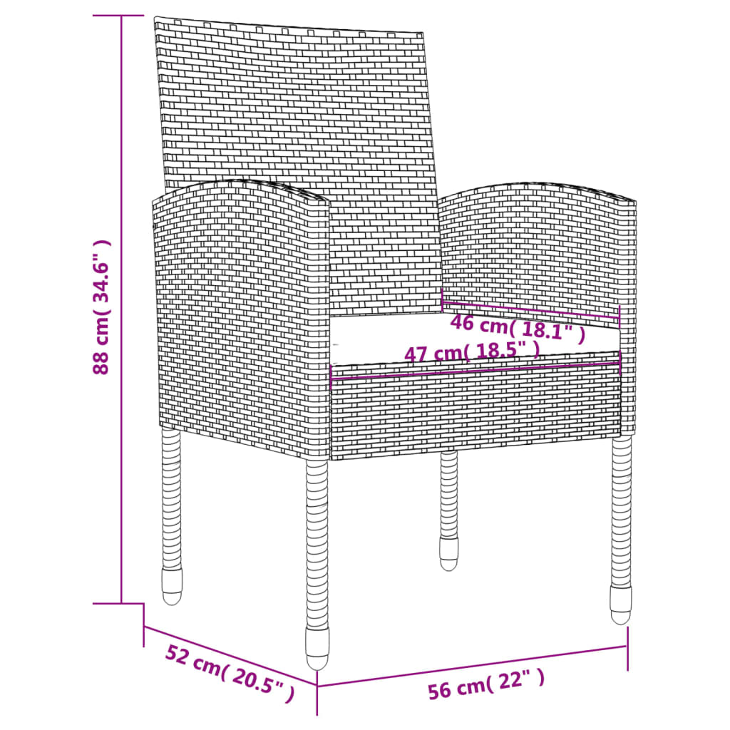 vidaXL 3-tlg. Garten-Essgruppe Schwarz Poly Rattan und Stahl