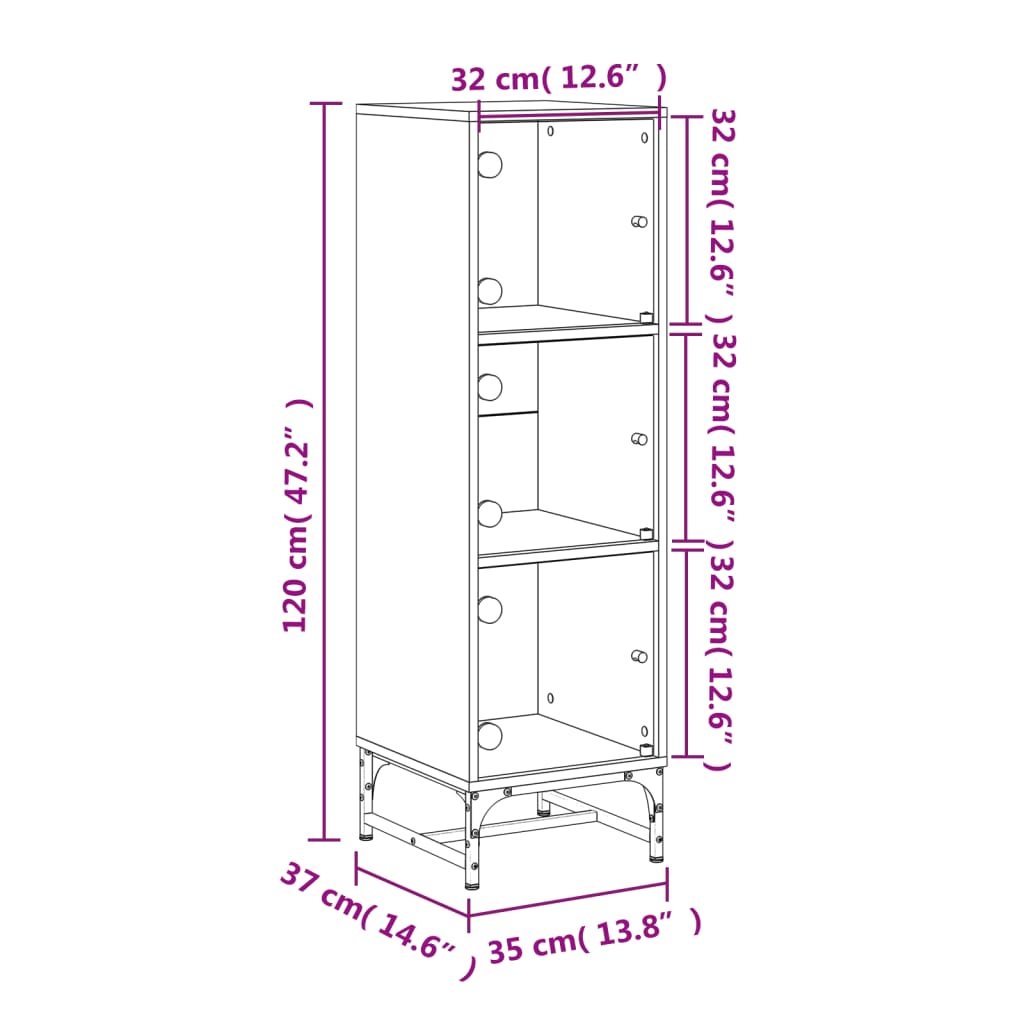 vidaXL Highboard mit Glastüren Braun Eichen-Optik 35x37x120 cm