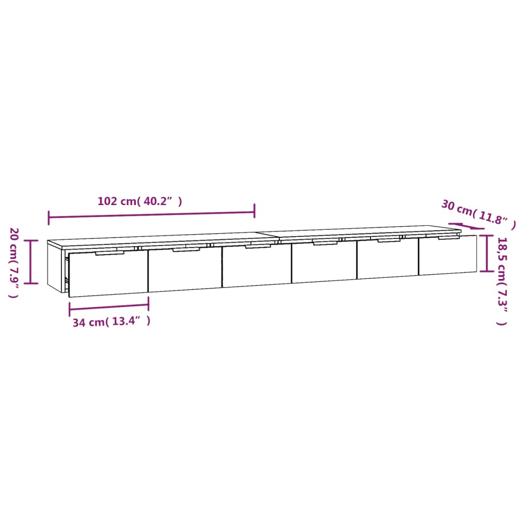 vidaXL Wandschränke 2 Stk. Schwarz 102x30x20 cm Holzwerkstoff