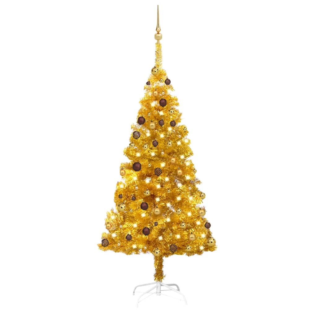 vidaXL Künstlicher Weihnachtsbaum Beleuchtung & Kugeln Gold 180 cm PET