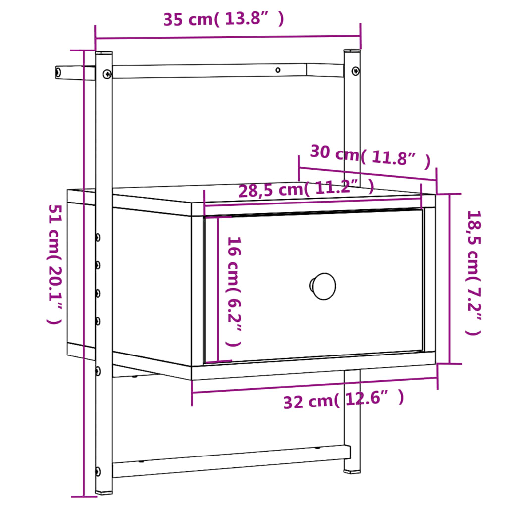 vidaXL Wand-Nachttische 2 Stk. Schwarz 35x30x51 cm Holzwerkstoff