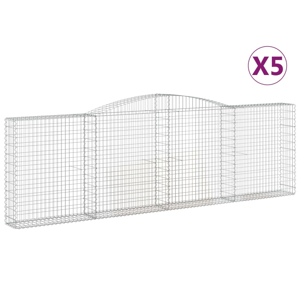 vidaXL Gabionen mit Hochbogen 5 Stk. 400x30x120/140cm Verzinktes Eisen