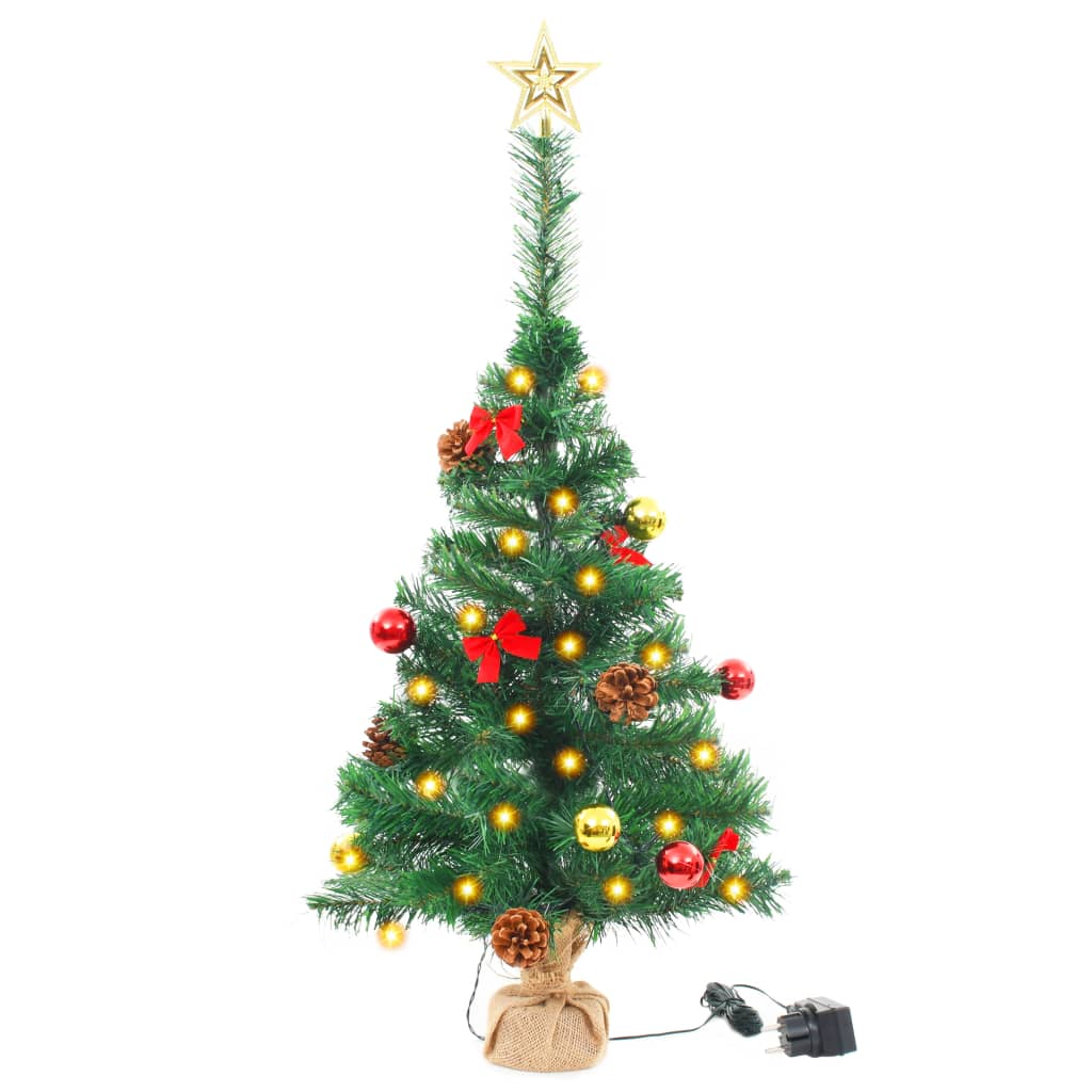 vidaXL Künstlicher Weihnachtsbaum Geschmückt Kugeln LEDs 64 cm Grün