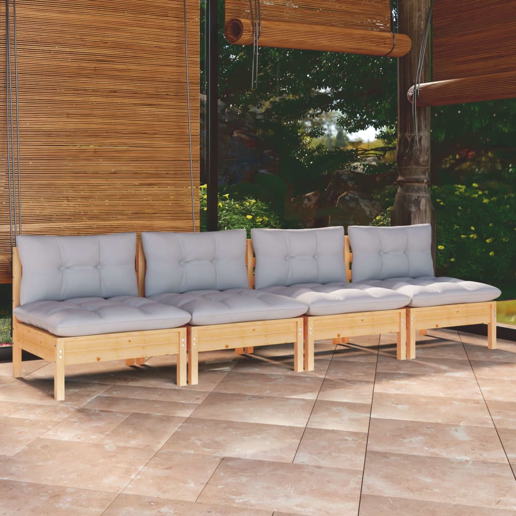 vidaXL 4-Sitzer-Gartensofa mit Grauen Kissen Massivholz Kiefer