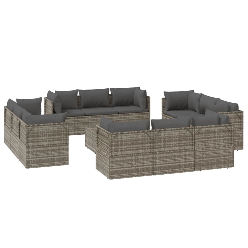 vidaXL 13-tlg. Garten-Lounge-Set mit Kissen Grau Poly Rattan