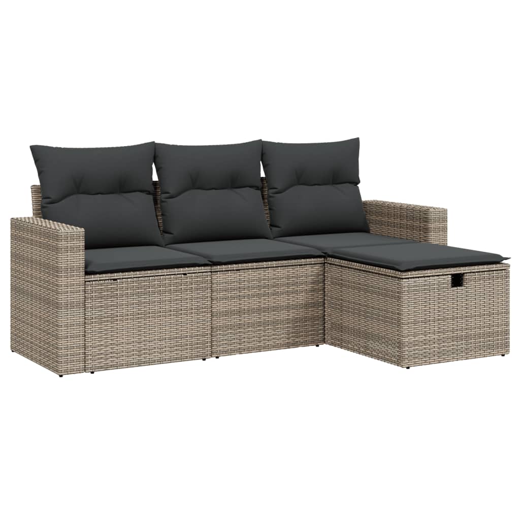 vidaXL 4-tlg. Garten-Sofagarnitur mit Kissen Grau Poly Rattan