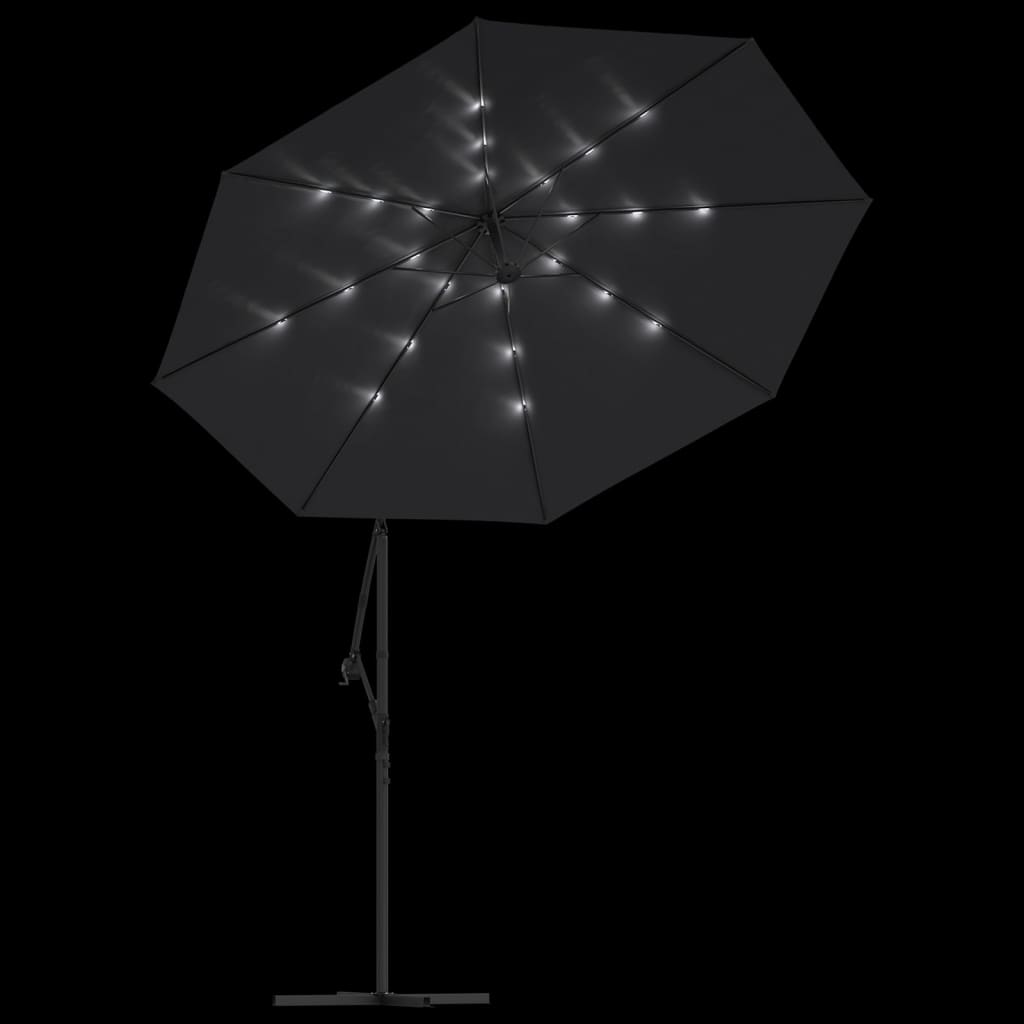 vidaXL Ampelschirm mit LED-Leuchten und Stahlmast 300 cm Schwarz