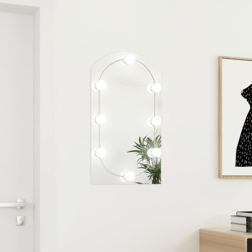 vidaXL Spiegel mit LED-Leuchten 70x40 cm Glas Bogenförmig