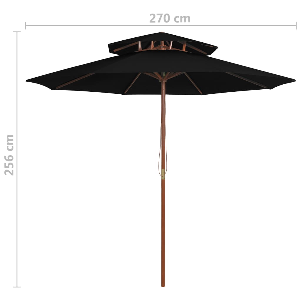 vidaXL Sonnenschirm mit Doppeldach und Holz-Mast Schwarz 270 cm