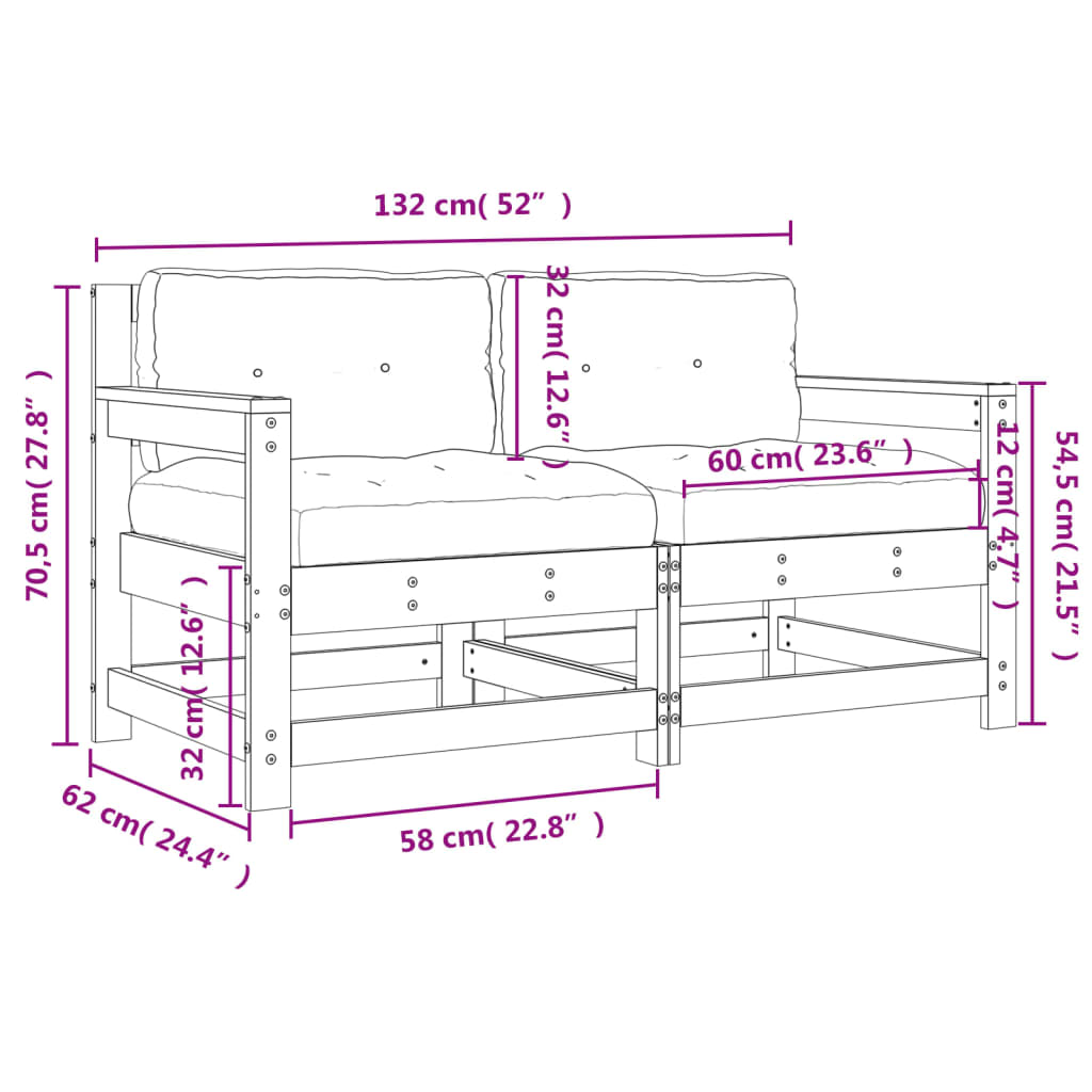 vidaXL Gartenstühle mit Kissen 2 Stk. Grau Massivholz Kiefer