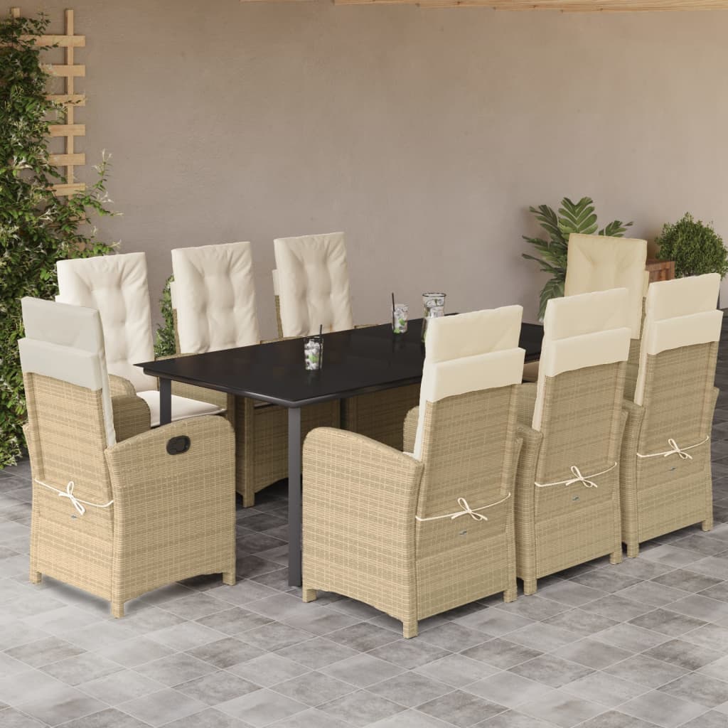 vidaXL 9-tlg. Garten-Essgruppe mit Kissen Beige Poly Rattan