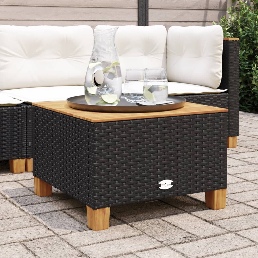 vidaXL Gartentisch Grau 55x55x36 cm Poly Rattan Akazienholz