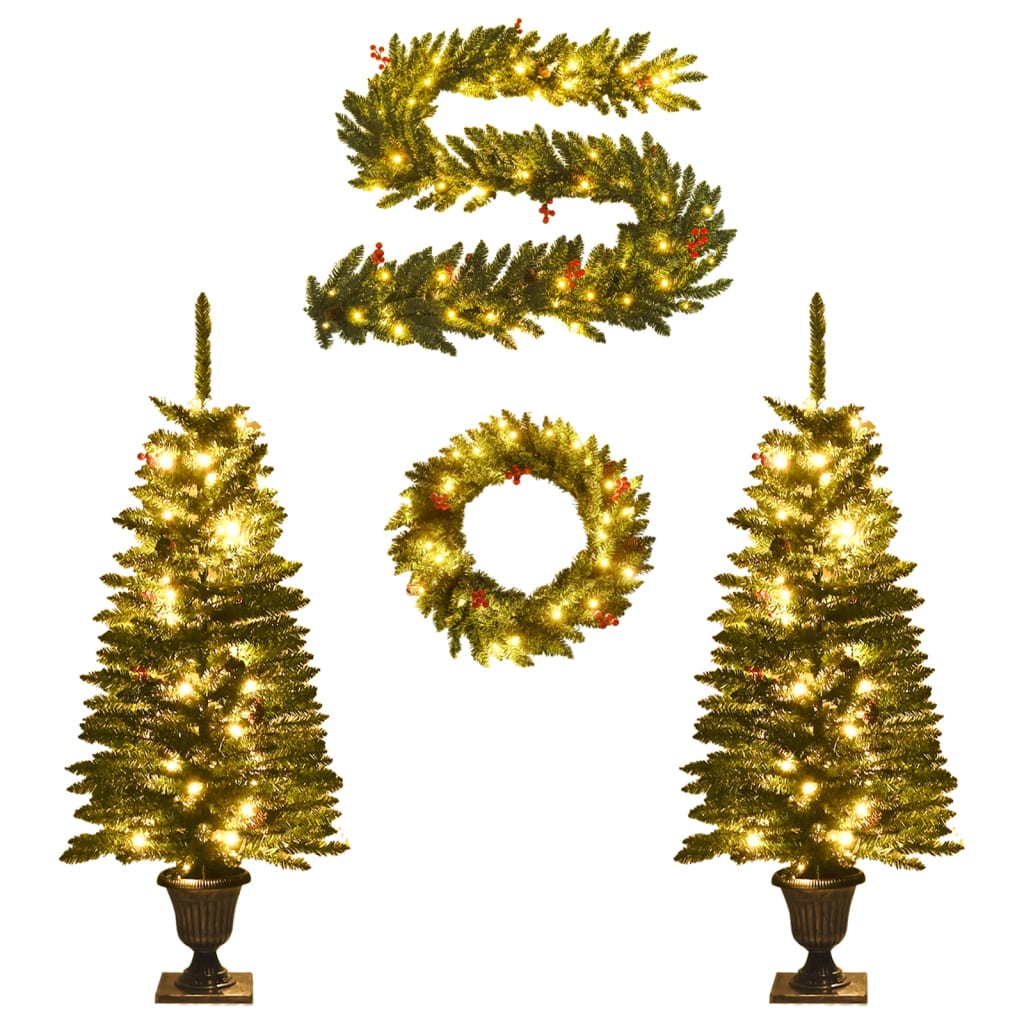 vidaXL Künstliche Weihnachtsbäume 2 Stk. mit Kranz, Girlande und LEDs