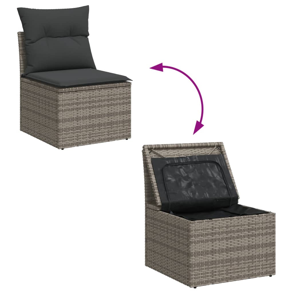 vidaXL 14-tlg. Garten-Sofagarnitur mit Kissen Grau Poly Rattan