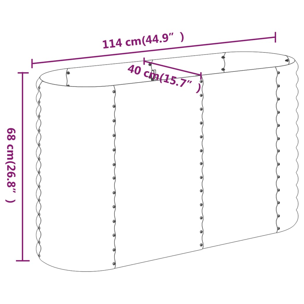 vidaXL Hochbeet Pulverbeschichteter Stahl 114x40x68 cm Grau