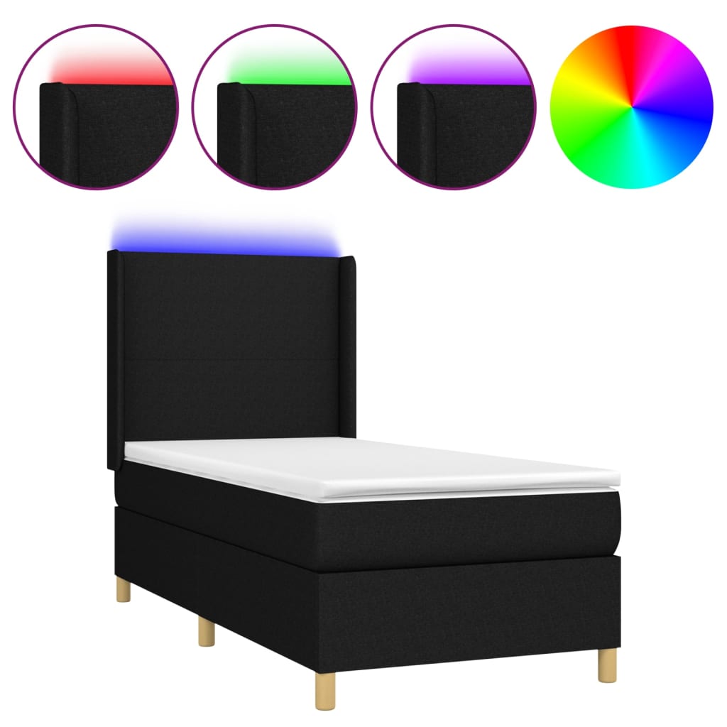 vidaXL Boxspringbett mit Matratze & LED Schwarz 80x200 cm Stoff