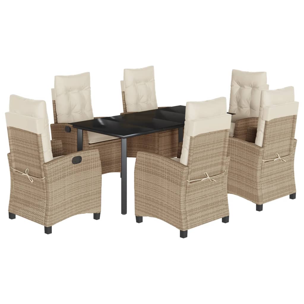 vidaXL 7-tlg. Garten-Essgruppe mit Kissen Beige Poly Rattan