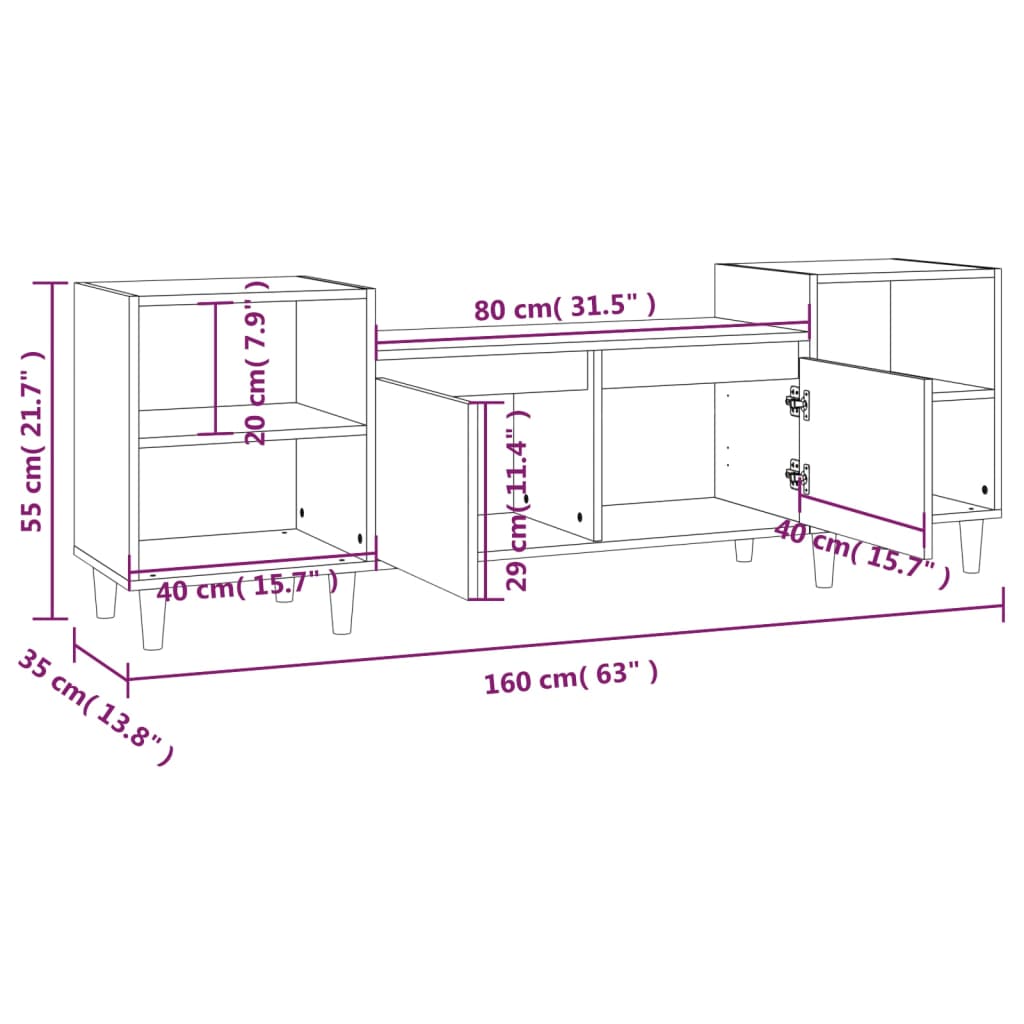 vidaXL TV-Schrank Sonoma-Eiche 160x35x55 cm Holzwerkstoff