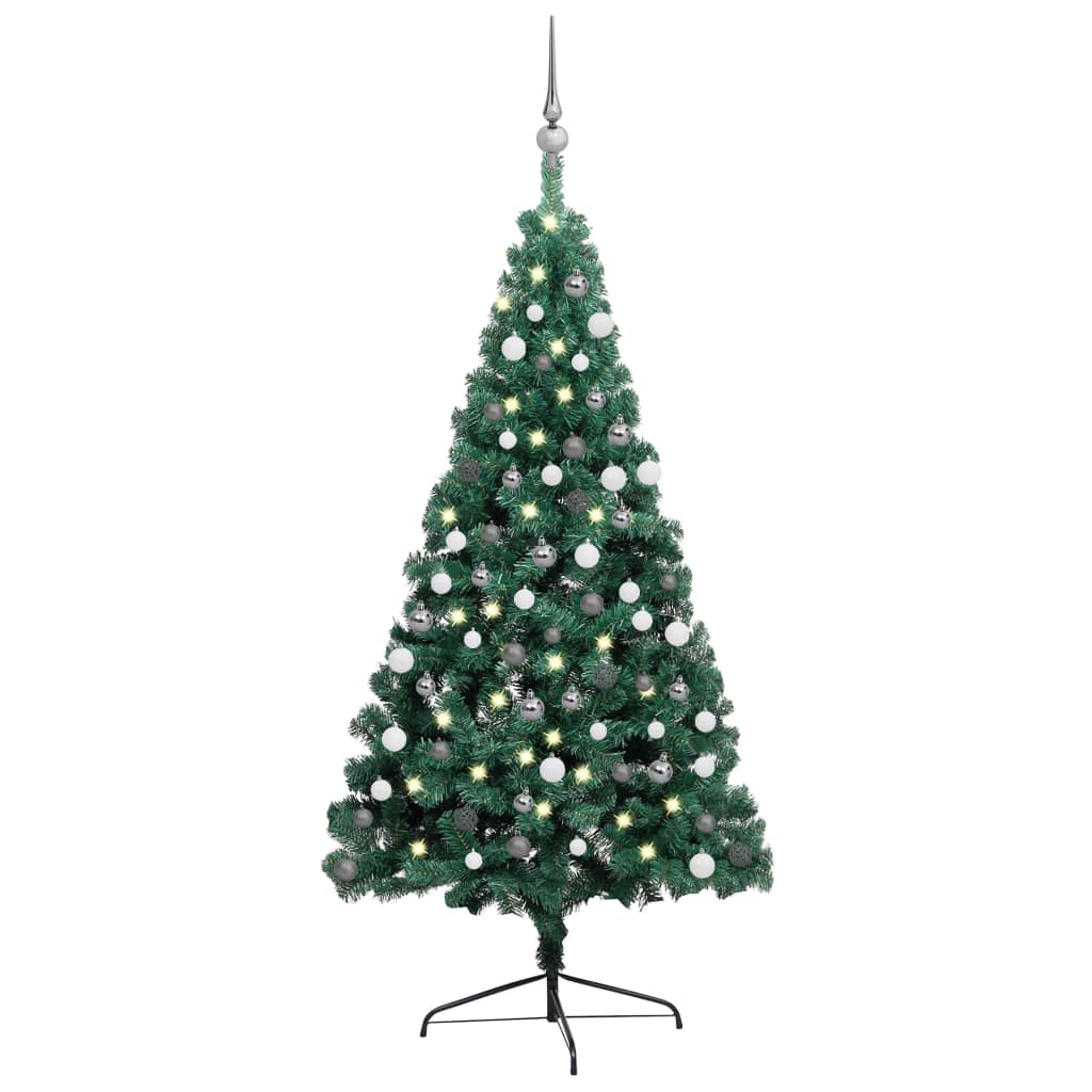 vidaXL Künstlicher Halb-Weihnachtsbaum Beleuchtung Kugeln Grün 150 cm