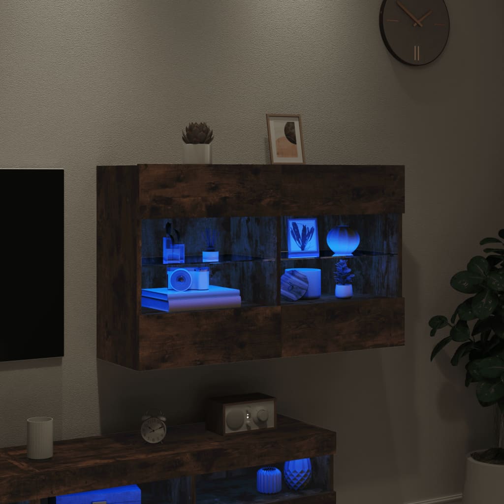 vidaXL TV-Wandschrank mit LED-Leuchten Räuchereiche 98,5x30x60,5 cm