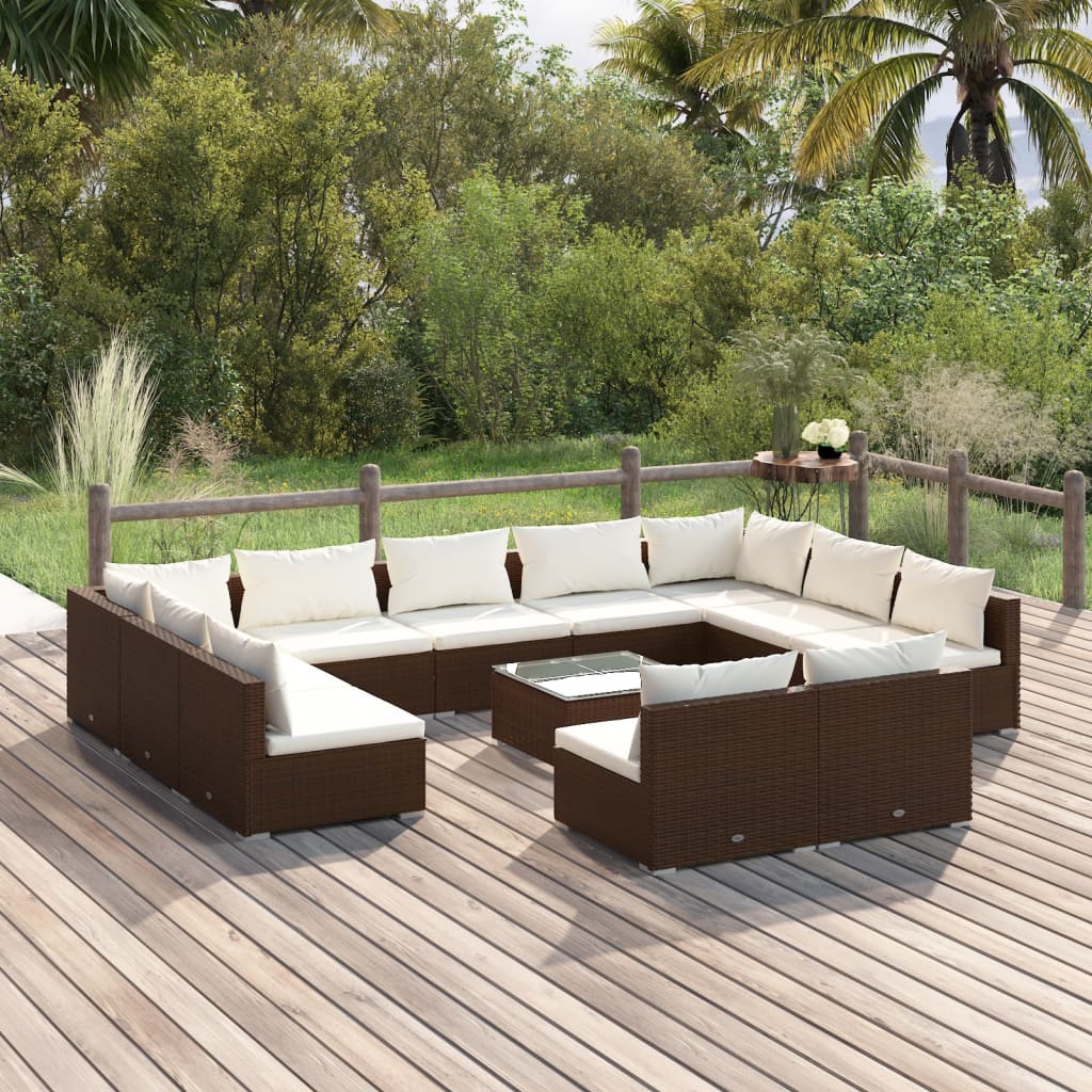 vidaXL 12-tlg. Garten-Lounge-Set mit Kissen Braun Poly Rattan