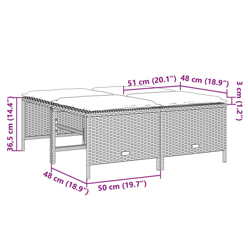 vidaXL Gartenhocker mit Kissen 4 Stk. Beige Poly Rattan