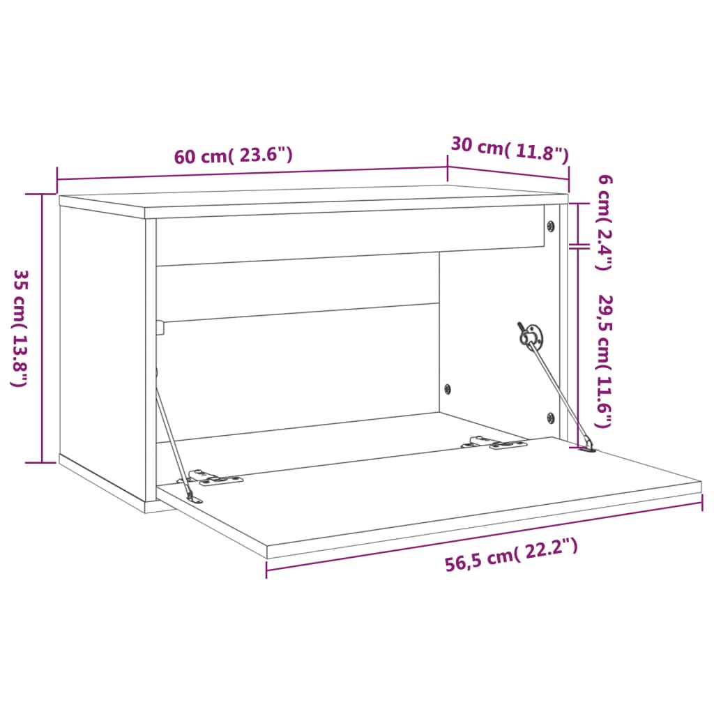 vidaXL Wandschrank Schwarz 60x30x35 cm Massivholz Kiefer