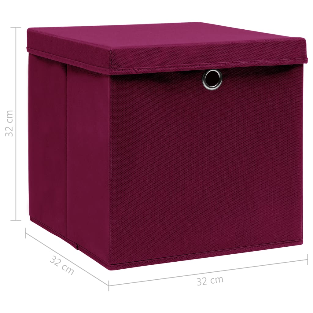 vidaXL Aufbewahrungsboxen mit Deckeln 4Stk. Dunkelrot 32x32x32cm Stoff