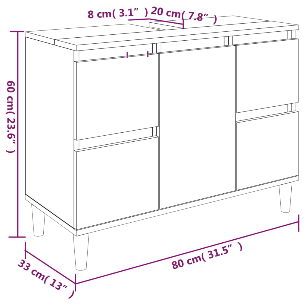 vidaXL 3-tlg. Badmöbel-Set Hochglanz-Weiß Holzwerkstoff