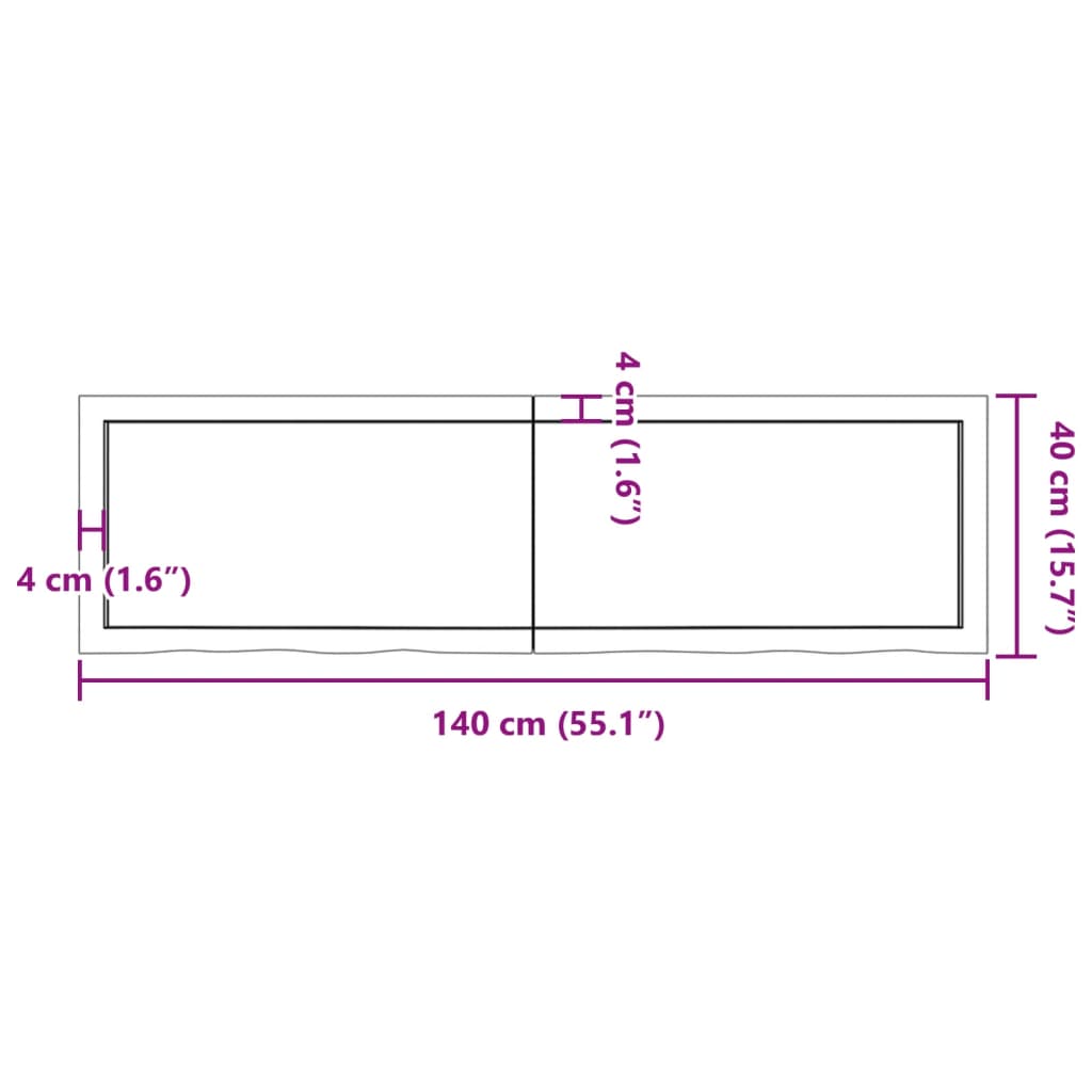 vidaXL Waschtischplatte 140x40x(2-4) cm Massivholz Unbehandelt