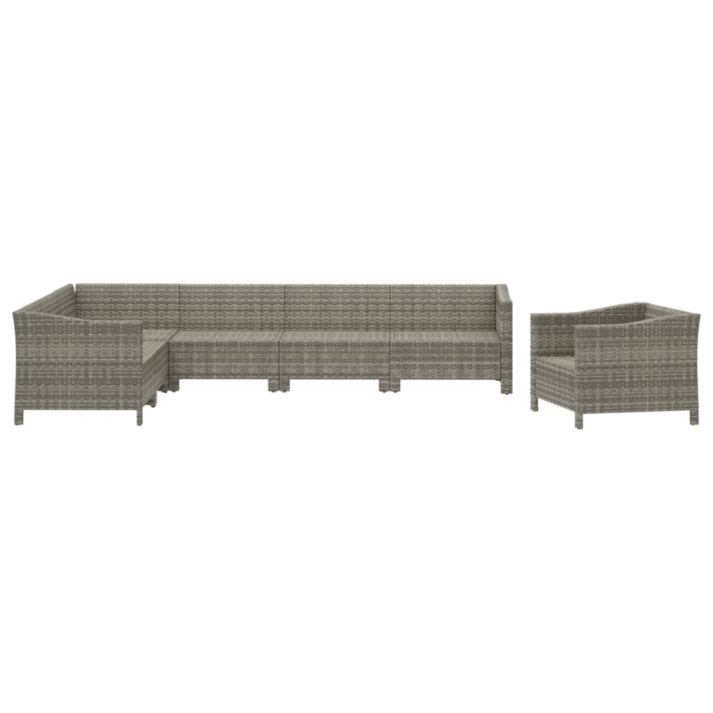 vidaXL 7-tlg. Garten-Lounge-Set mit Kissen Grau Poly Rattan