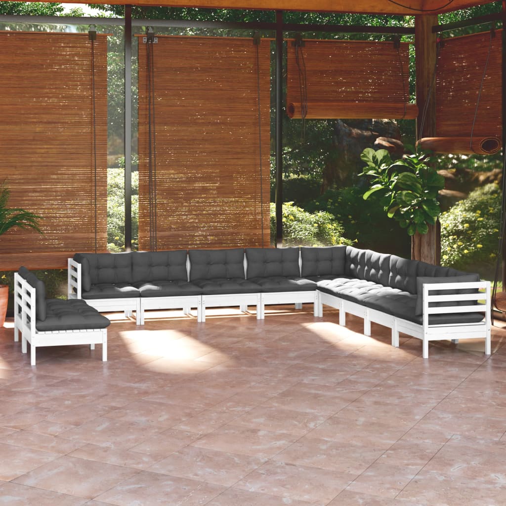 vidaXL 11-tlg. Garten-Lounge-Set mit Kissen Weiß Massivholz Kiefer