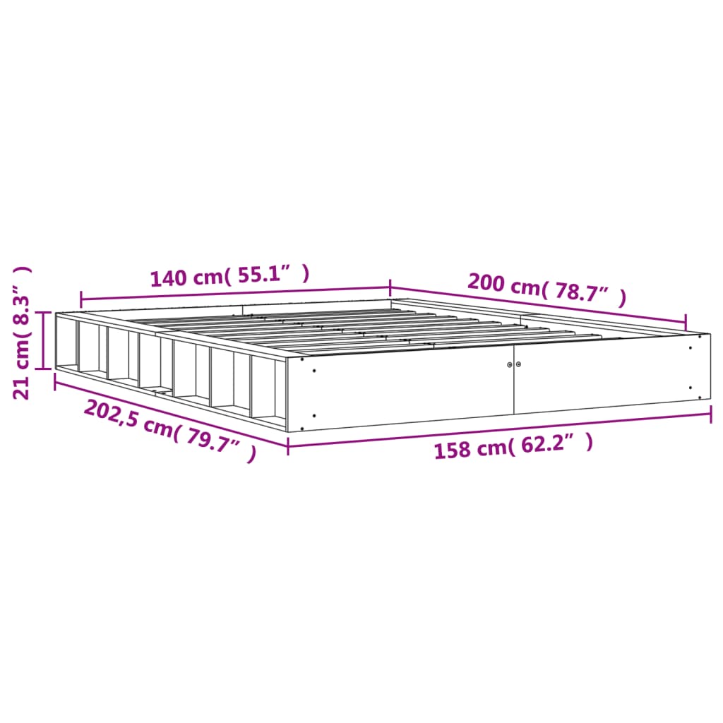 vidaXL Massivholzbett ohne Matratze Wachsbraun 140x200 cm Kiefernholz