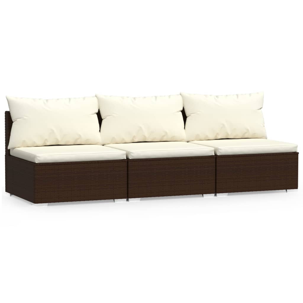 vidaXL 3-Sitzer-Sofa mit Kissen Braun Poly Rattan