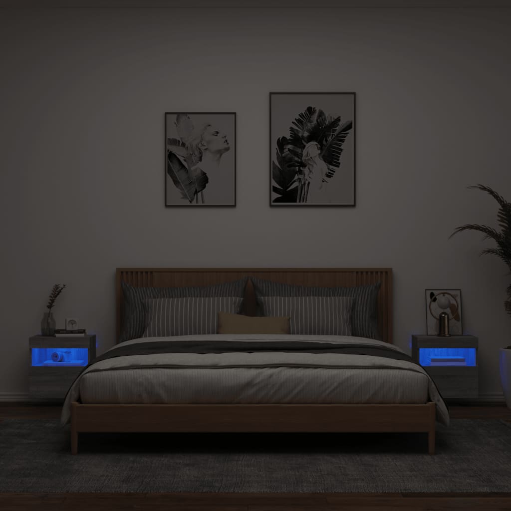 vidaXL TV-Wandschränke mit LED-Leuchten 2 Stk. Grau Sonoma 40x30x40 cm